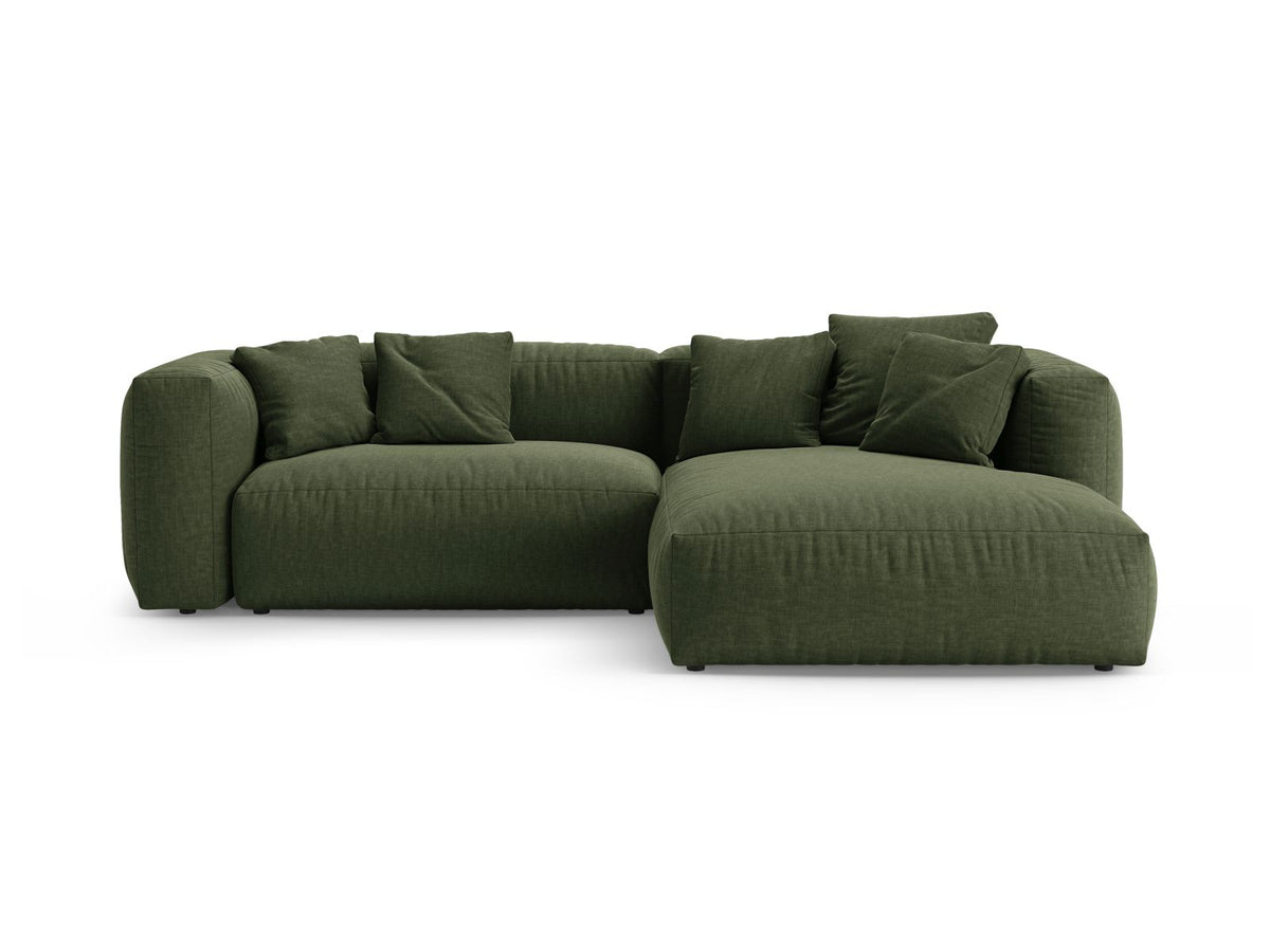 Martina — Corner Sofa Green (Boston Forest) Black Plastic Right