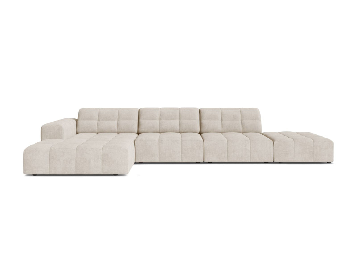 Jennifer — Corner Sofa Light Beige (Eden 2 Pearl) Black Plastic Left