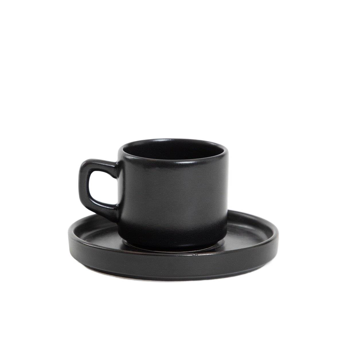 FAMELIO Black Ceramic Cup with Saucer 200ml