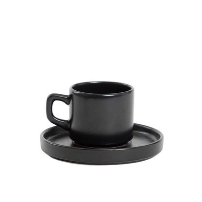 FAMELIO Black Ceramic Cup with Saucer 200ml