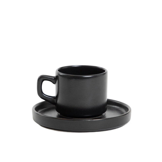 FAMELIO Black Ceramic Cup with Saucer 200ml