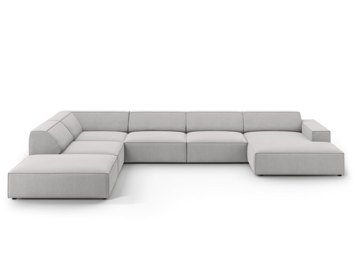 Jodie — Panoramic Sofa Light Grey (Megan 363) Black Plastic Left