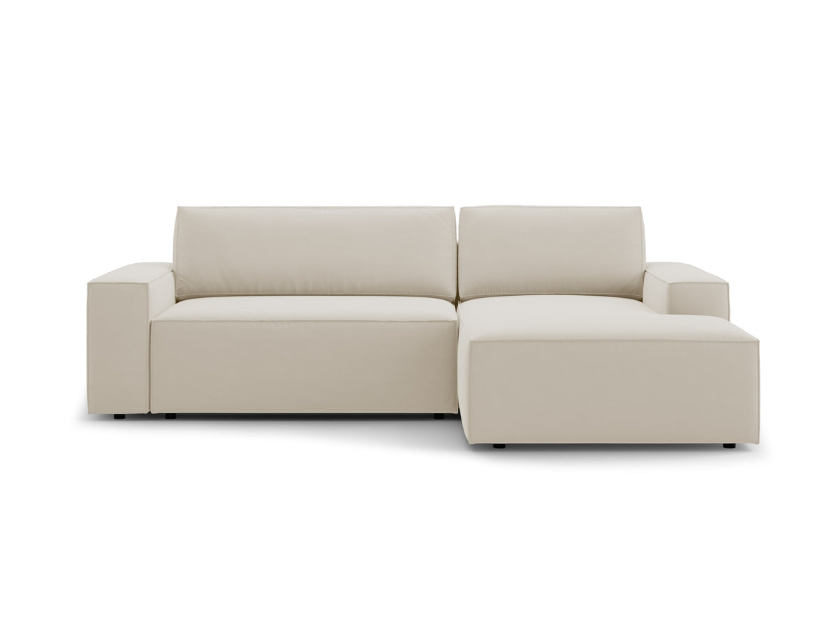 Jodie — Corner Sofa Dark Beige (Bluvel 30) Black Plastic Right