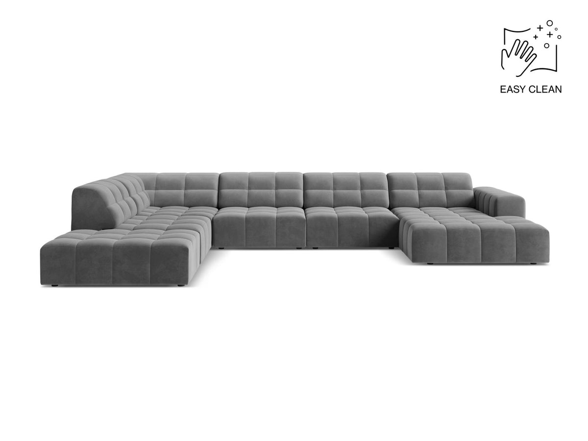 Jennifer — Panoramic Sofa Light Grey (Venus 2929) Black Plastic Left