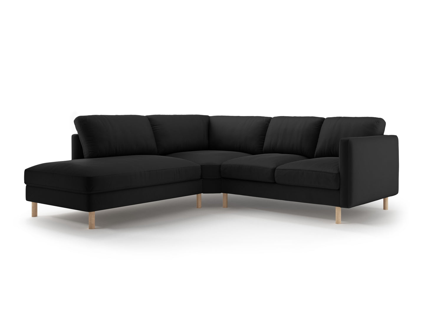 Eden — Corner Sofa Black (Paris Black) Natural Oak Wood Left