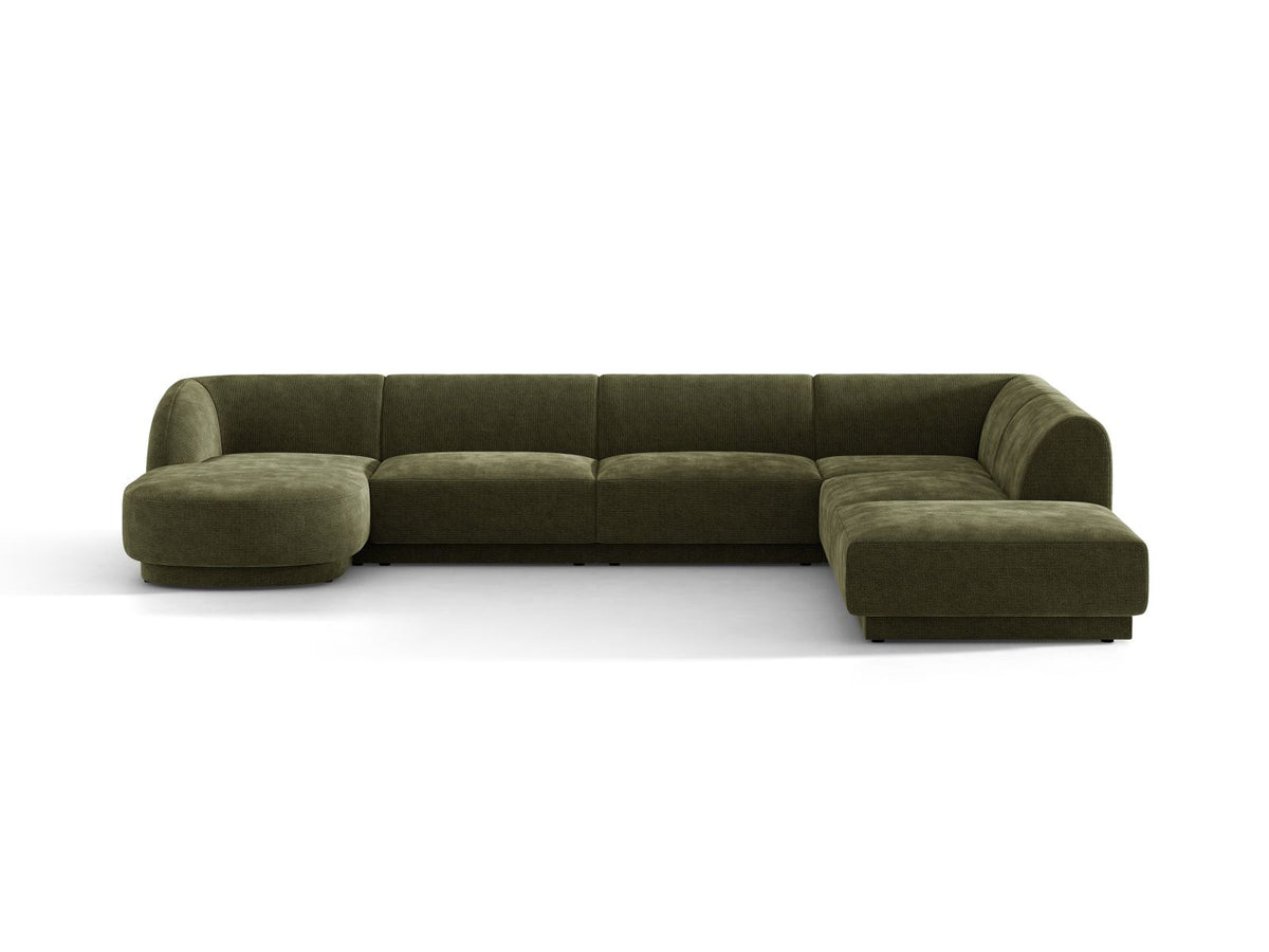 Miley — Panoramic Sofa Green (Eden 12 Olive) Black Plastic Right