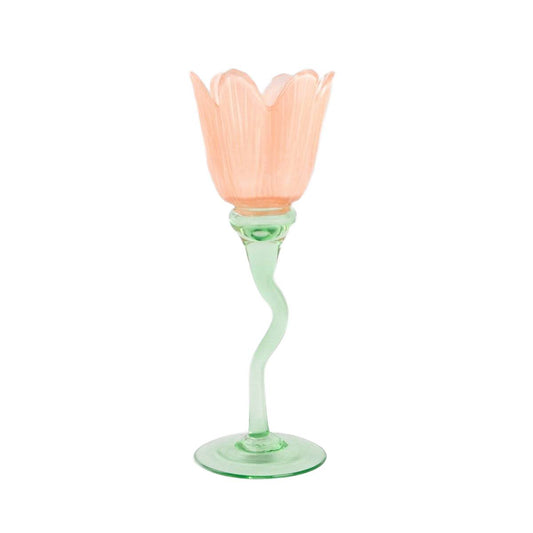 DALY Glass Flower Candle Holder - Pastel Pink, 23.5x8.5 cm