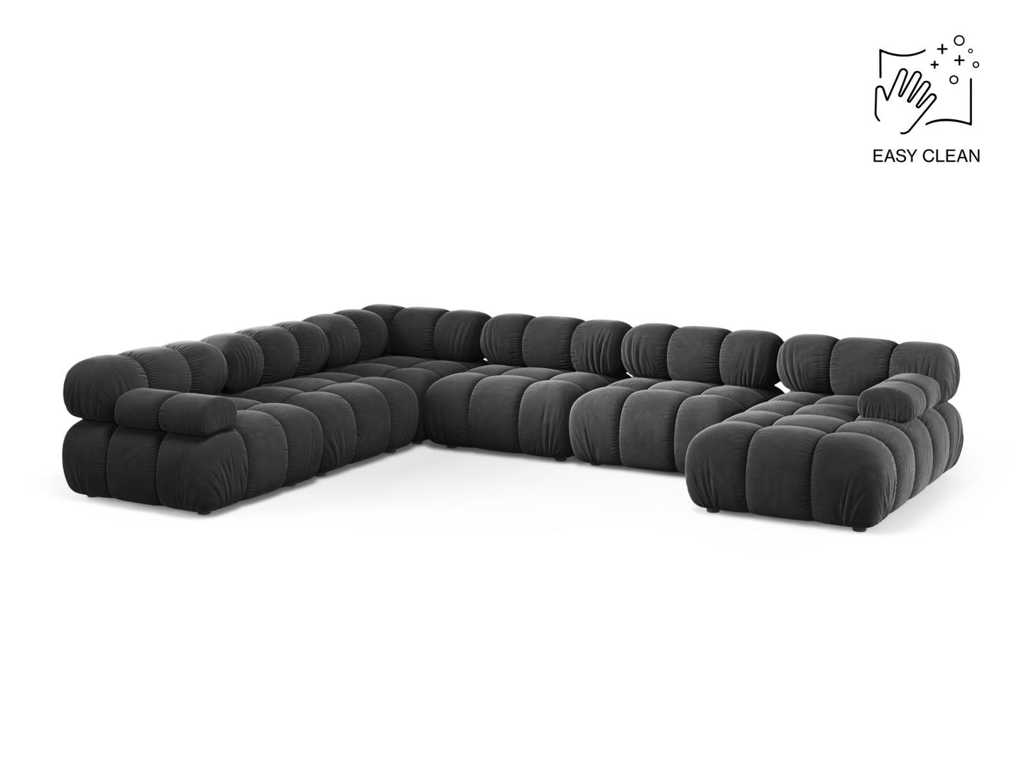 Bellis — Panoramic Sofa Grey (Venus 2930) Black Plastic Left