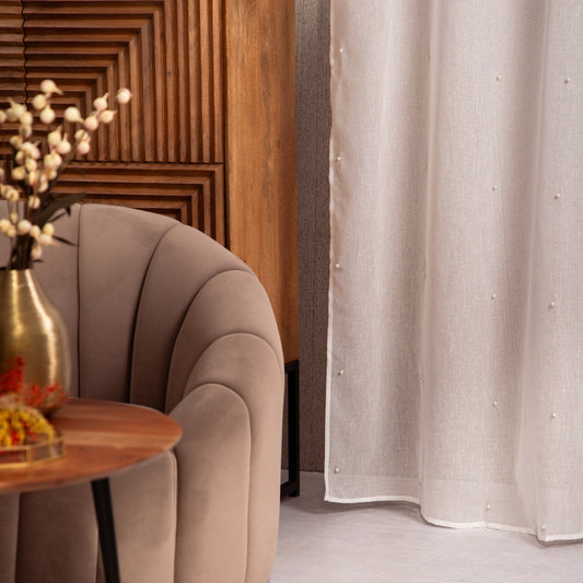 B2 Essentials Milan White Curtain with Pearls 140x250 cm