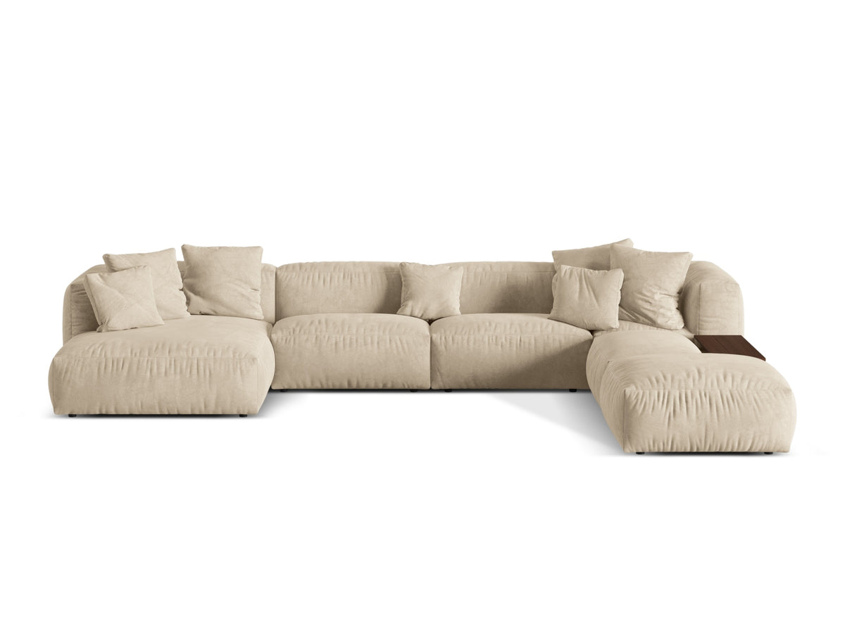 Martina — Panoramic Sofa Light Beige (Vogue 1) Black Plastic Right