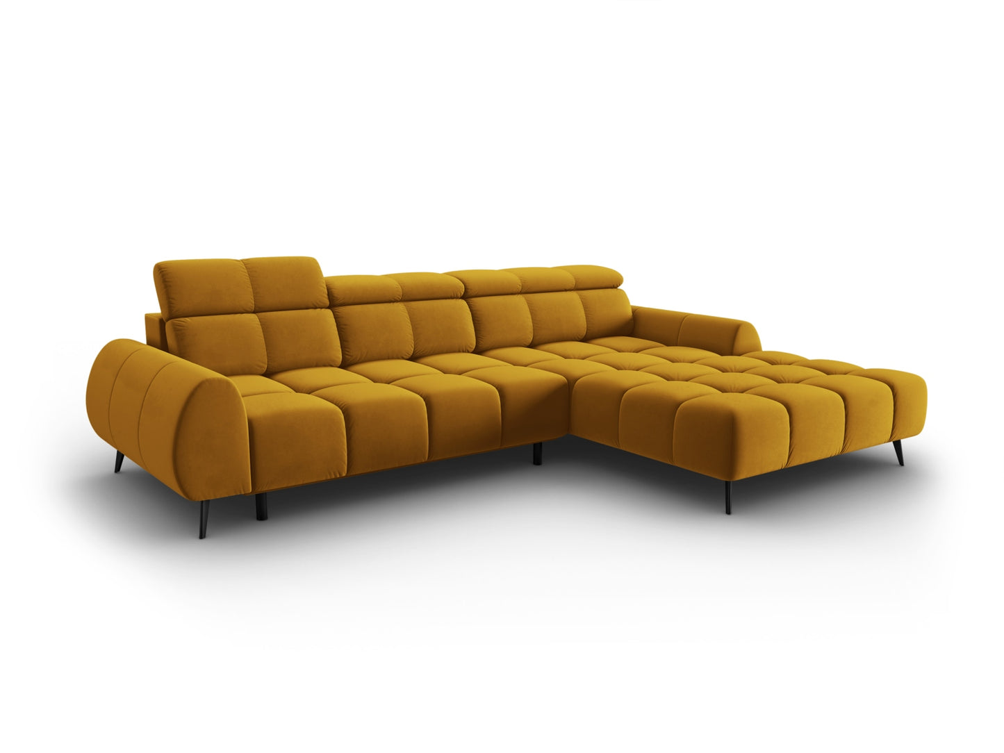 Alyse — Corner Sofa Yellow (Bluvel 68) Black Metal Right