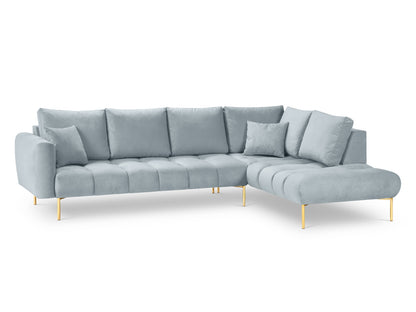 Hastings — Corner Sofa Light Blue (Fancy 85) Gold Metal Right
