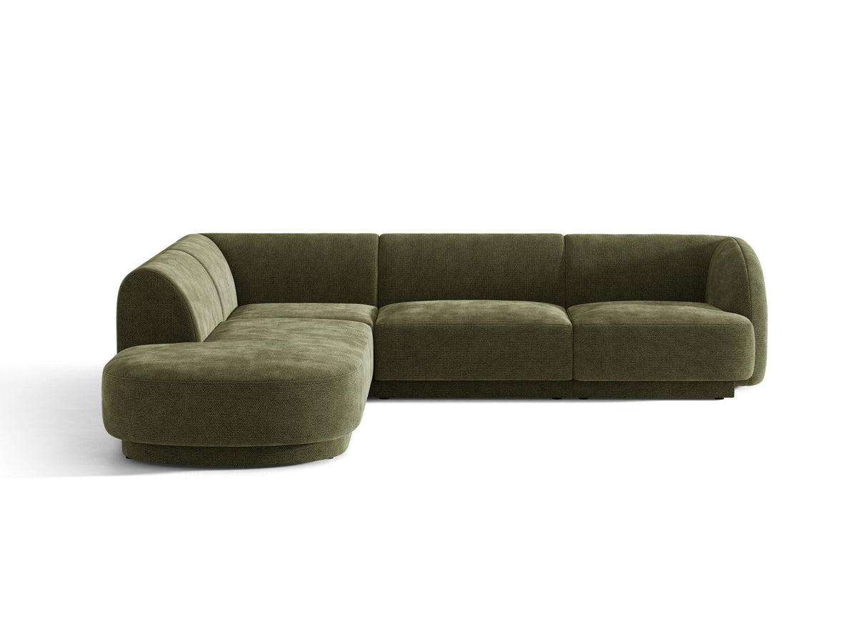 Miley — Corner Sofa Green (Eden 12 Olive) Black Plastic Left