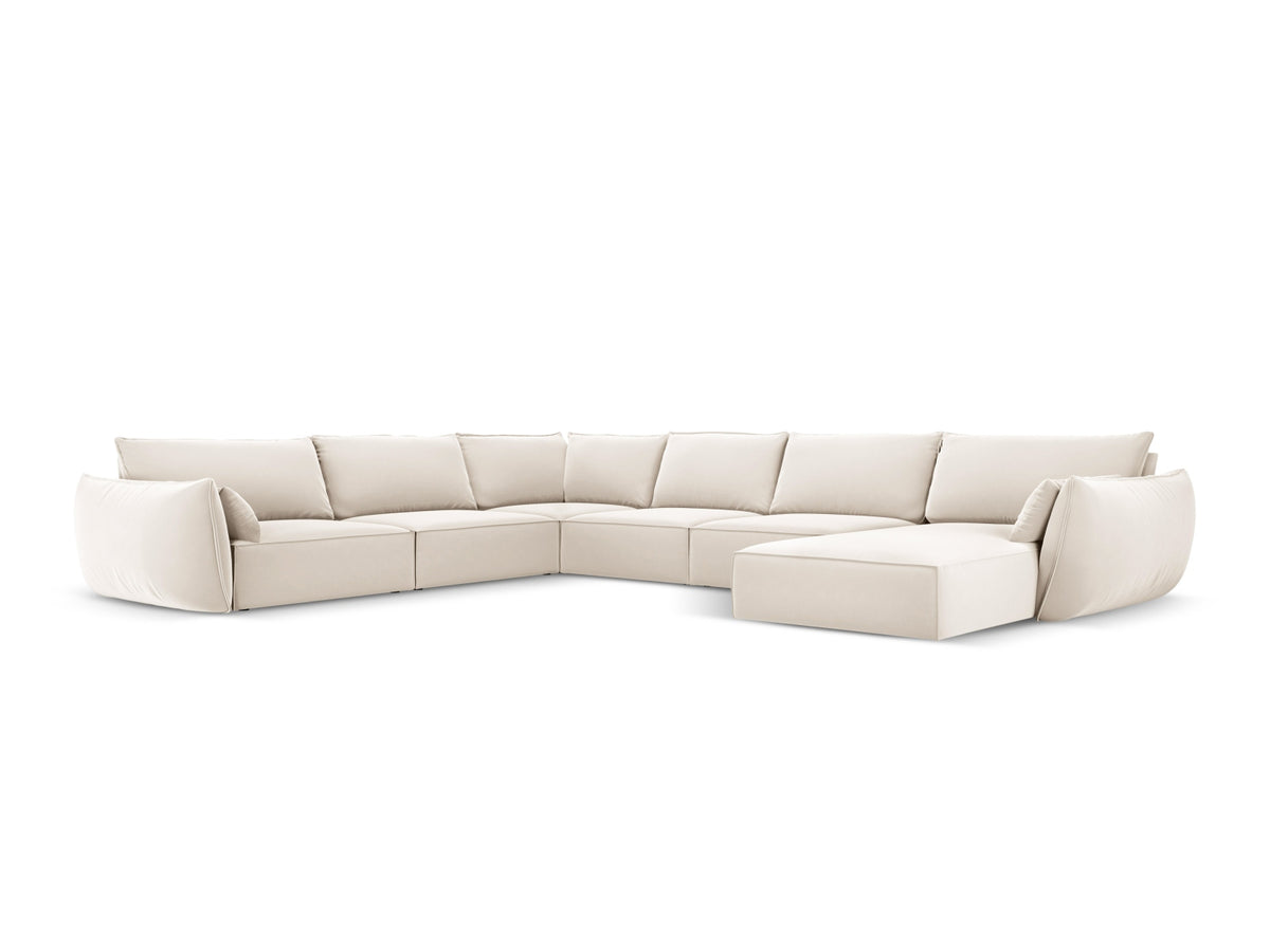 Kaelle — Panoramic Sofa Light Beige (Bluvel 22) Black Plastic Left