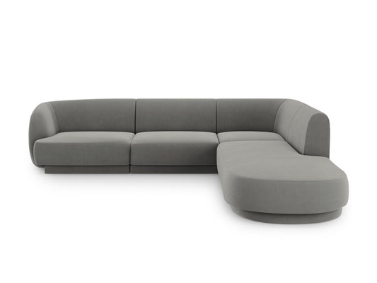 Miley — Corner Sofa Light Grey (Bluvel 13) Black Plastic Right