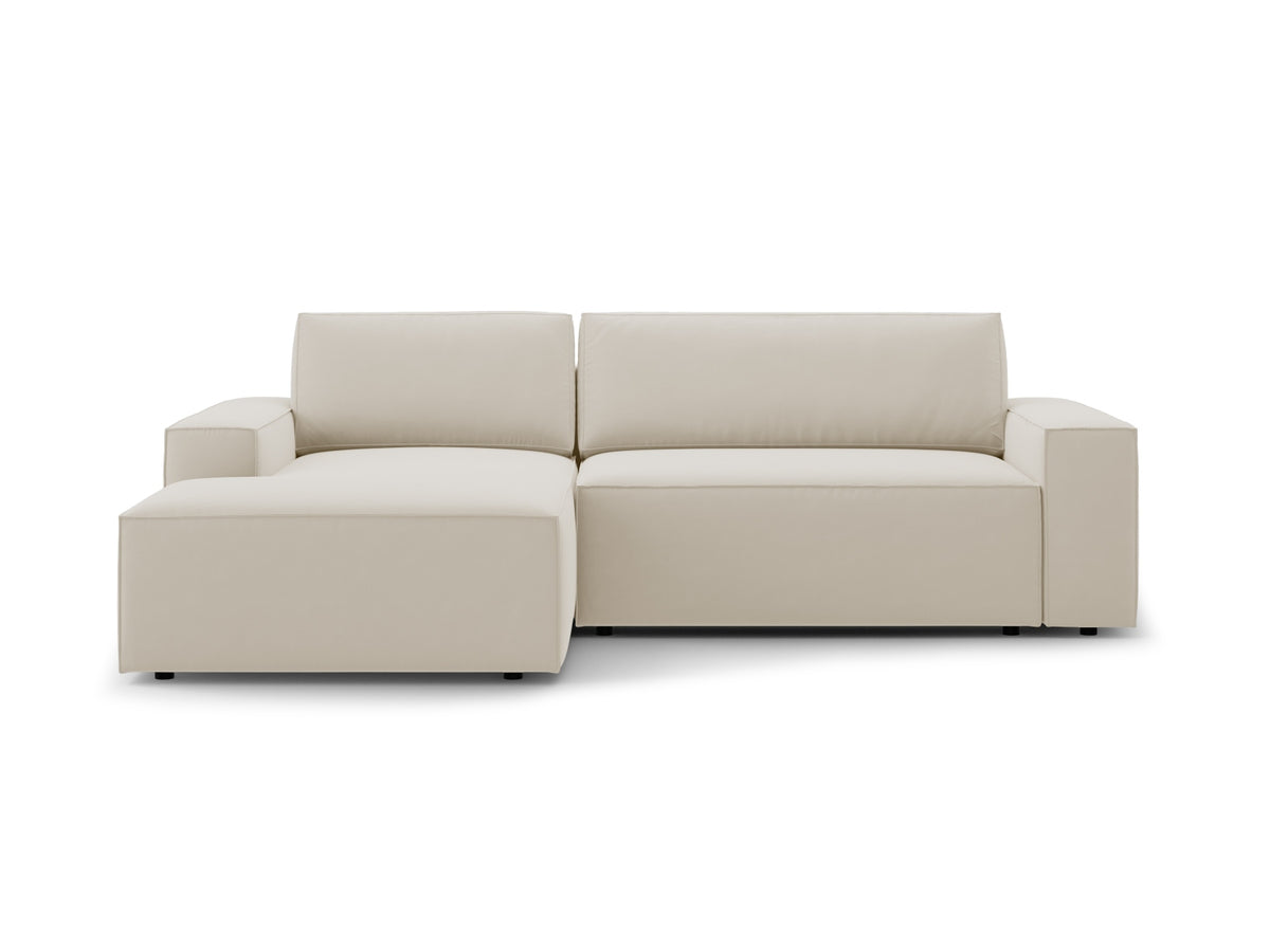 Jodie — Corner Sofa Dark Beige (Bluvel 30) Black Plastic Left