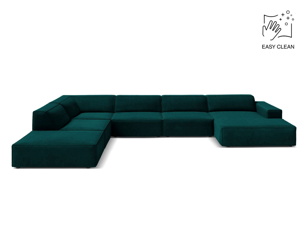 Jodie — Panoramic Sofa Deep Petrol (Venus 2911) Black Plastic Left