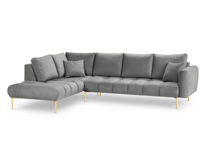 Hastings — Corner Sofa Grey (Fancy 90) Gold Metal Left