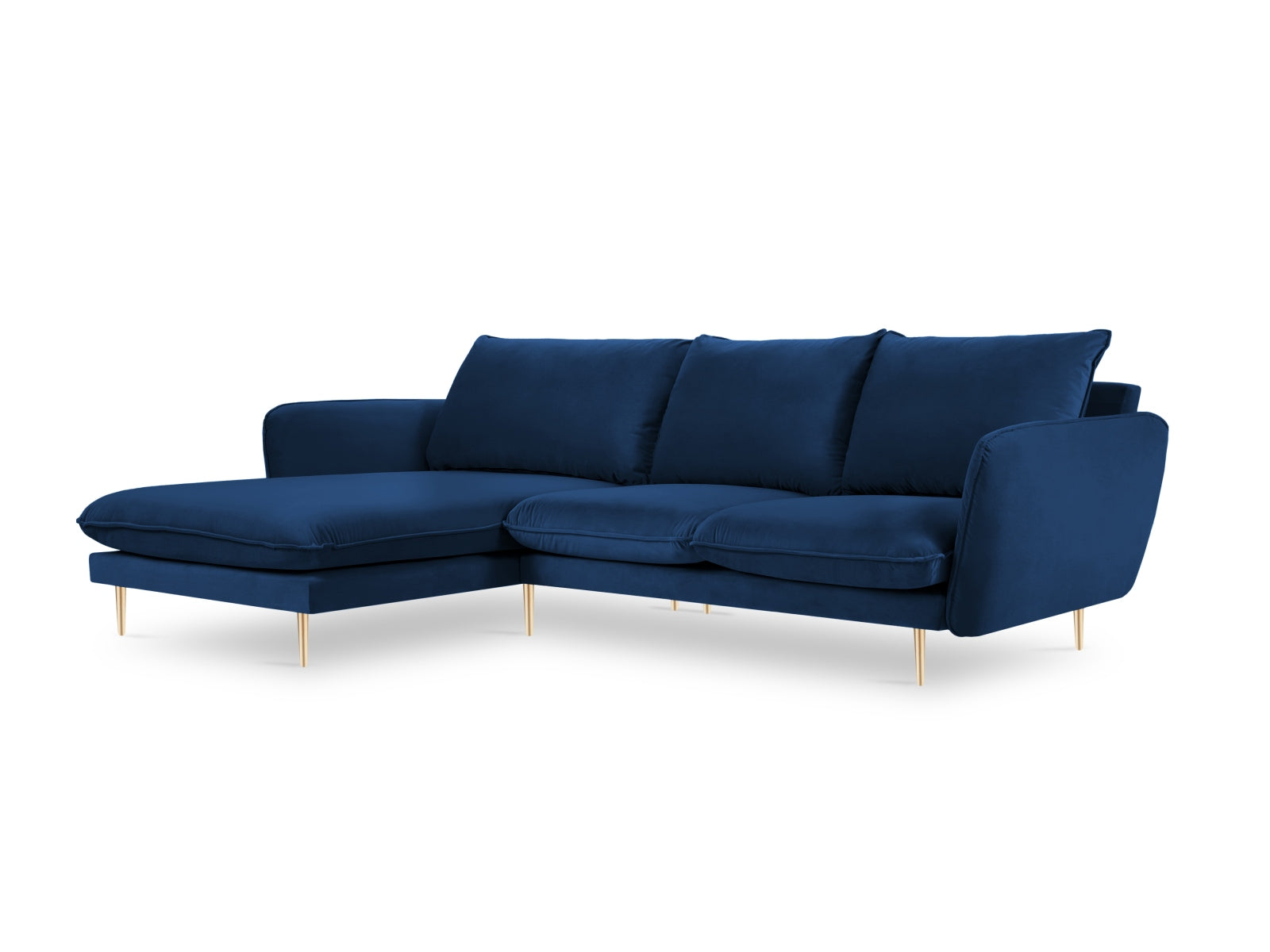 Vienna — nurgadiivan Royal Blue (Bluvel 86) kuldne metall vasak