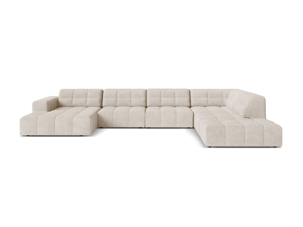 Jennifer — Panoramic Sofa Light Beige (Eden 2 Pearl) Black Plastic Right