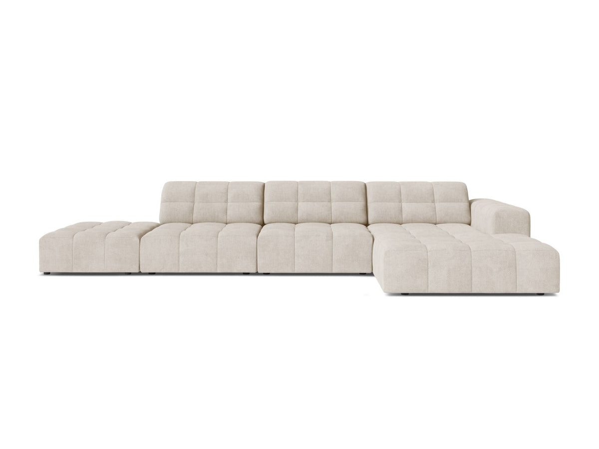 Jennifer — Corner Sofa Light Beige (Eden 2 Pearl) Black Plastic Right