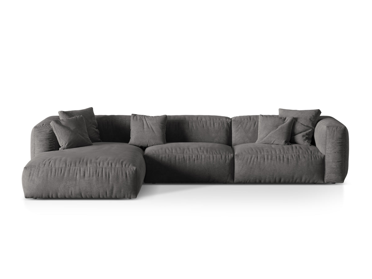 Martina — Corner Sofa Grey (Vogue 15) Black Plastic Left