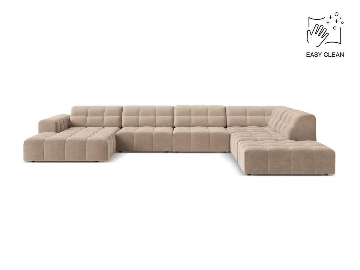 Jennifer — Panoramic Sofa Beige (Venus 2928) Black Plastic Right
