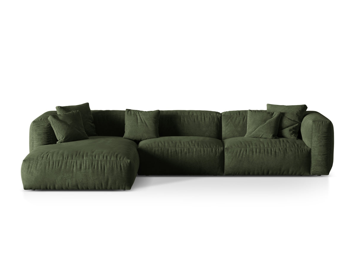 Martina — Corner Sofa Green (Vogue 11) Black Plastic Left