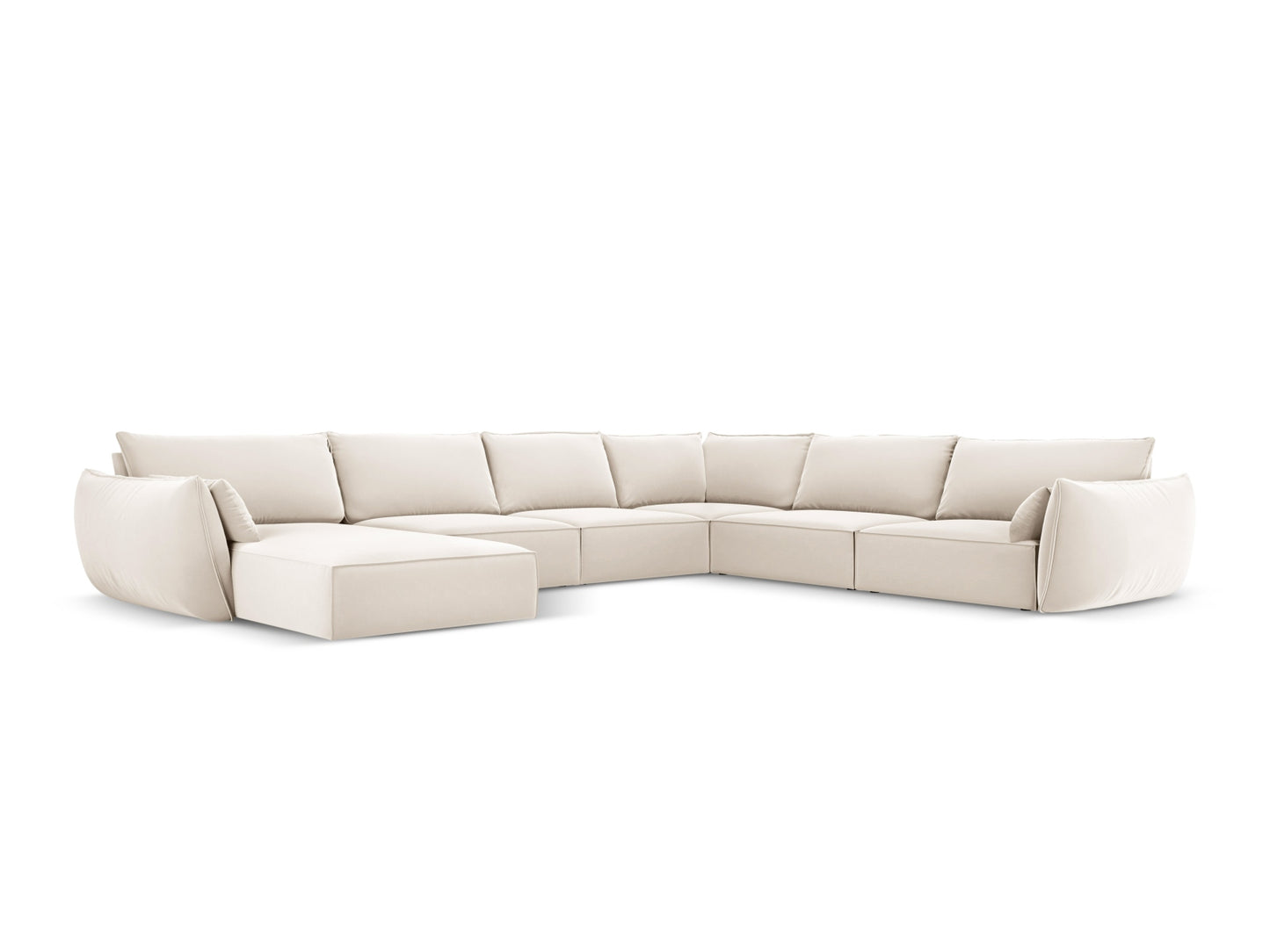Kaelle — Panoramic Sofa Light Beige (Bluvel 22) Black Plastic Right