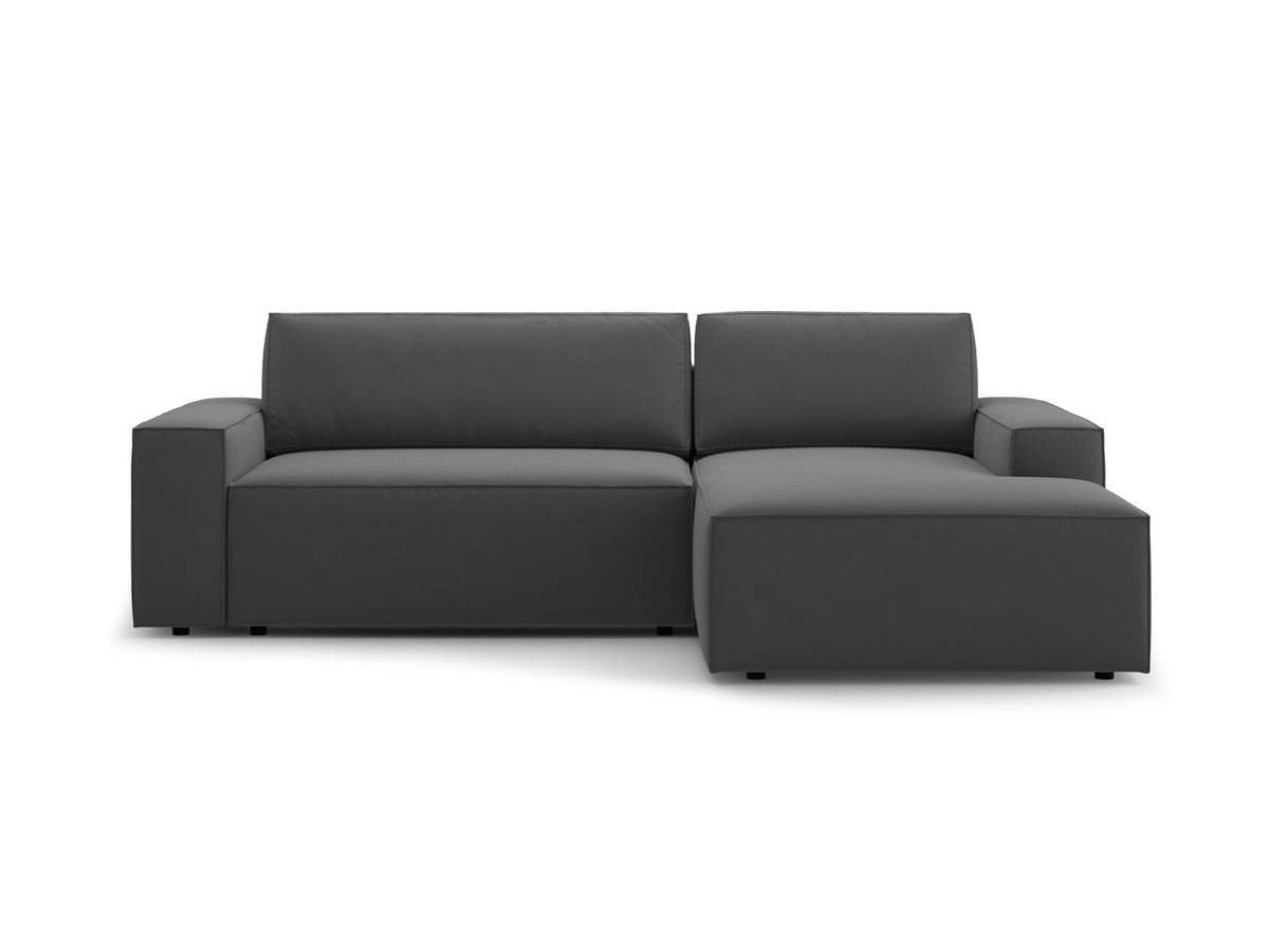 Jodie — Corner Sofa Grey (Bluvel 14) Black Plastic Right
