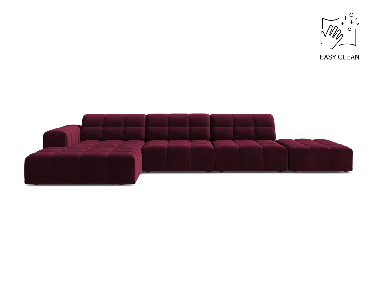Jennifer — Corner Sofa Burgundy (Venus 2932) Black Plastic Left