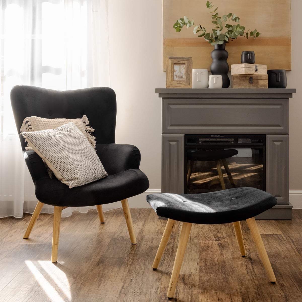 Armchair MOSS Black Velour 70x95 cm