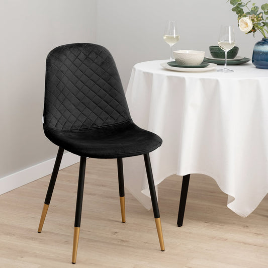 NOIR Velour Black Chair with Metal Legs - Modern Upholstered Seating