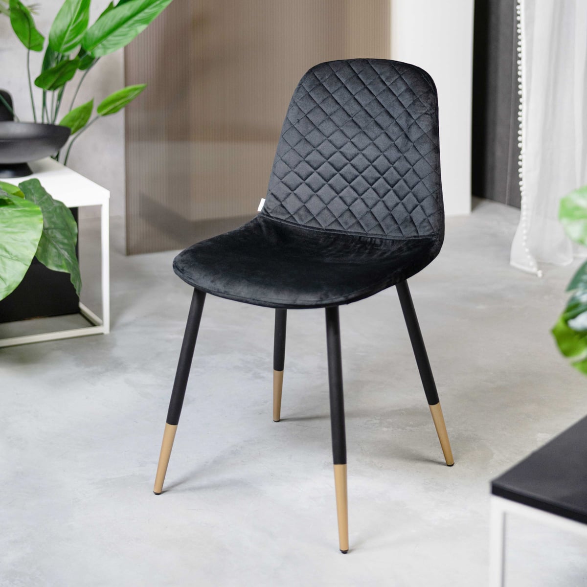 NOIR Velour Black Chair with Metal Legs - Modern Upholstered Seating