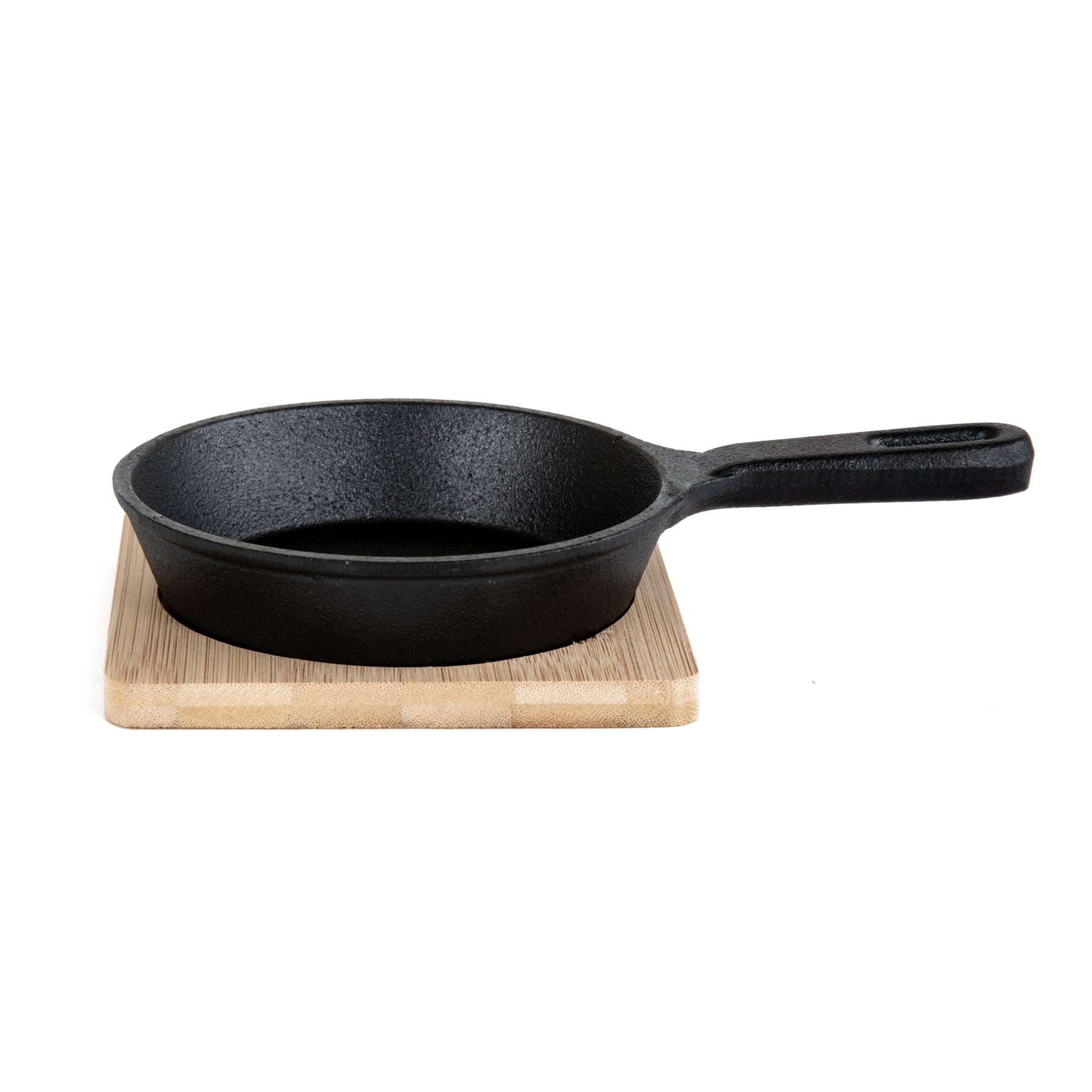 ANDREAS Cast Iron Frying Pan with Bamboo Pad 21x12 cm