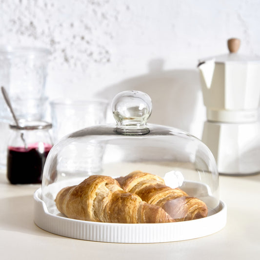 FINCAN Ceramic Serving Platter with Glass Lid 24x24x19cm