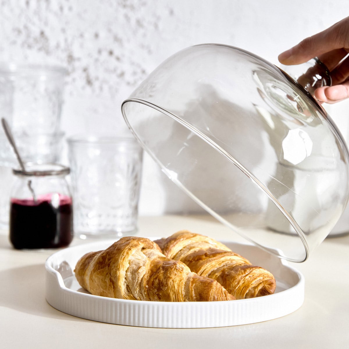 FINCAN Ceramic Serving Platter with Glass Lid 24x24x19cm