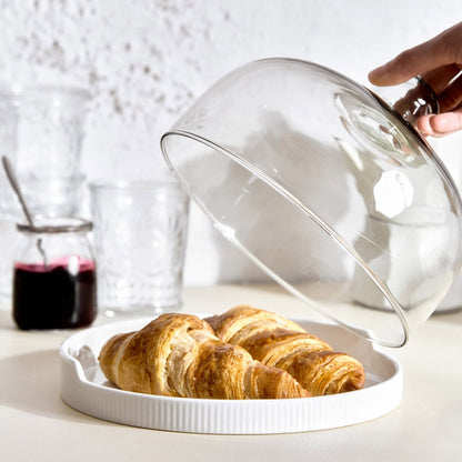 FINCAN Ceramic Serving Platter with Glass Lid 24x24x19cm