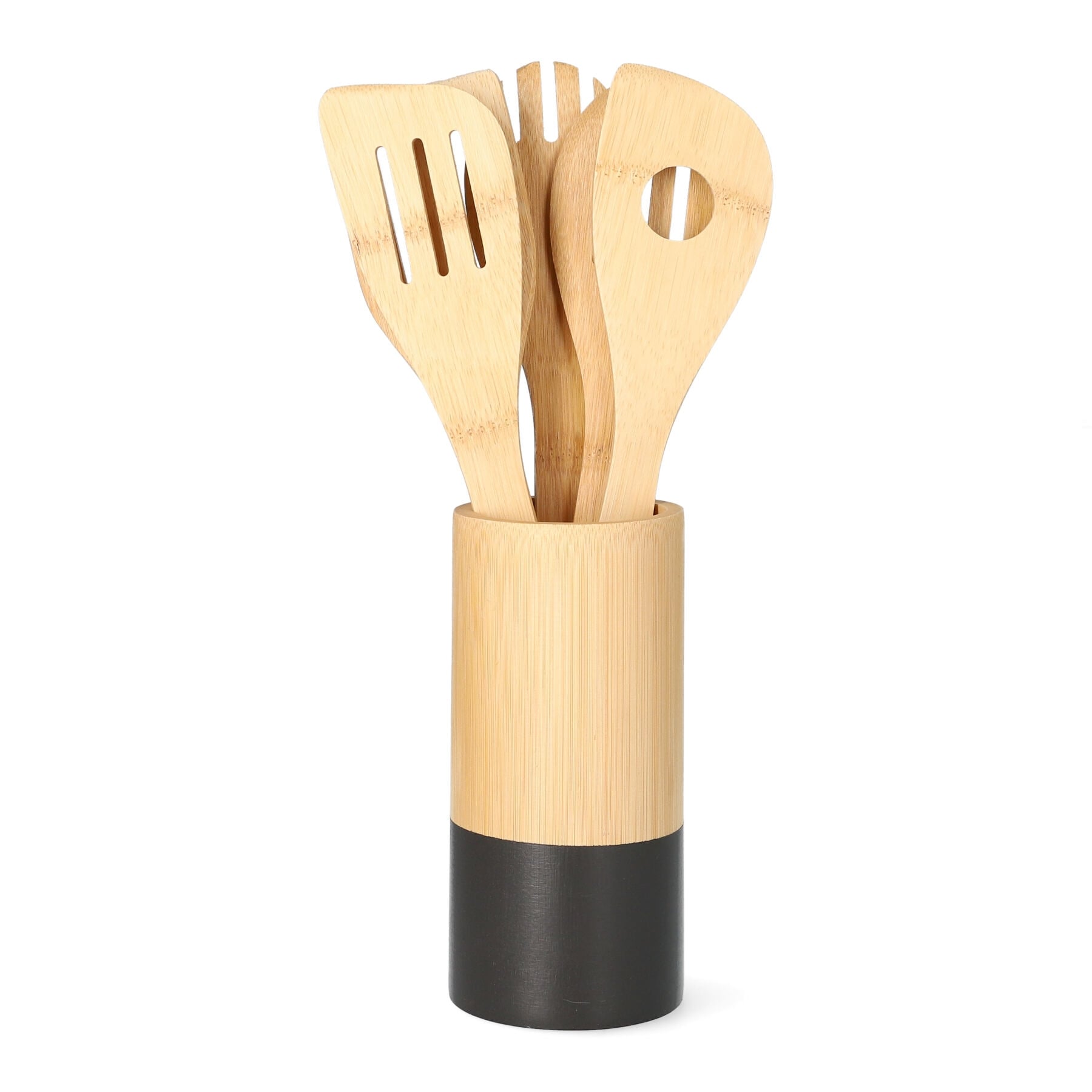 Bamboo Kitchen Spatula Set with Wooden Holder - 5 Pieces