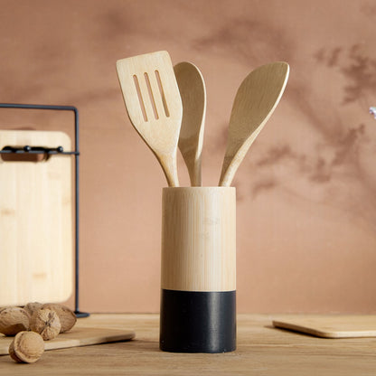 Bamboo Kitchen Spatula Set with Wooden Holder - 5 Pieces