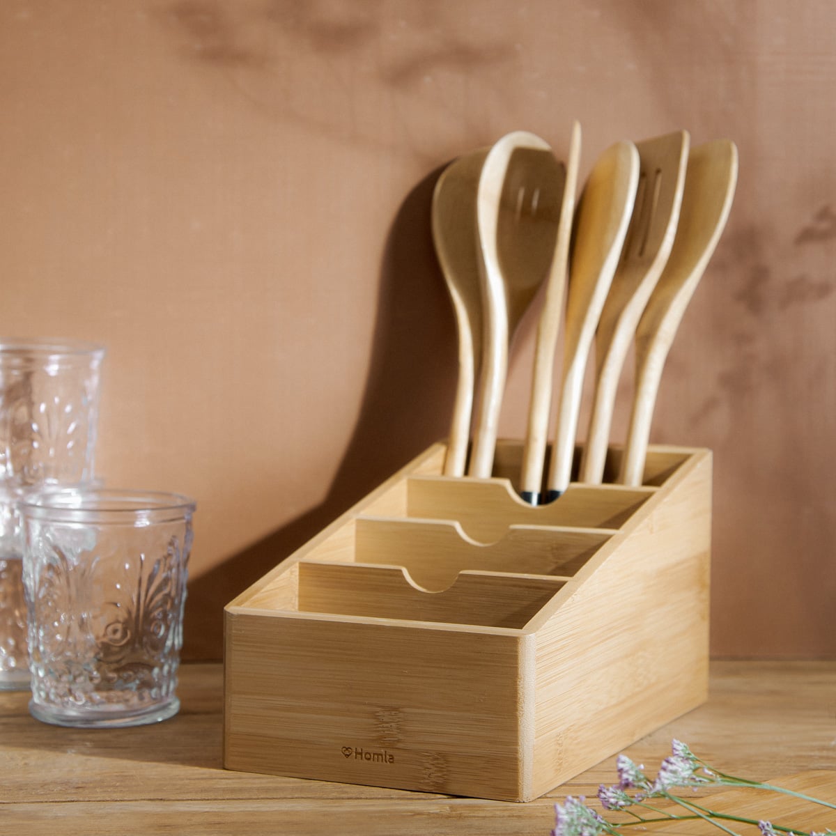 Organiser BAMBOU Bamboo Kitchen Organizer with Compartments 26x15x13 cm