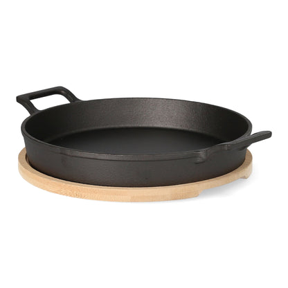ANDREAS Cast Iron Frying Pan with Bamboo Pad 25x20 cm
