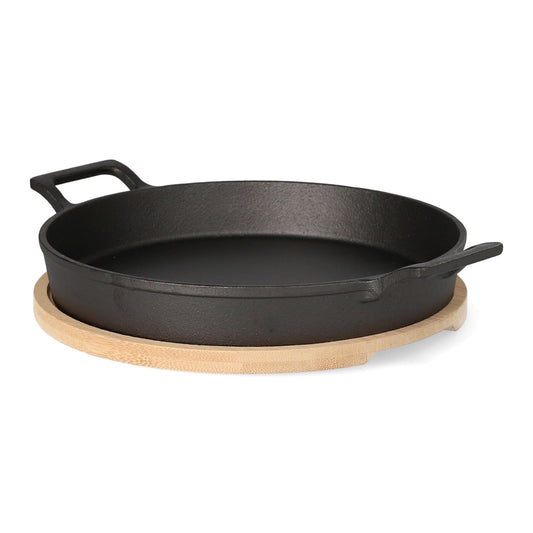 ANDREAS Cast Iron Frying Pan with Bamboo Pad 25x20 cm