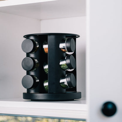 OTTO Rotary Spice Rack Black - 12 Jars, 20x20x22 cm