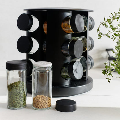 OTTO Rotary Spice Rack Black - 12 Jars, 20x20x22 cm