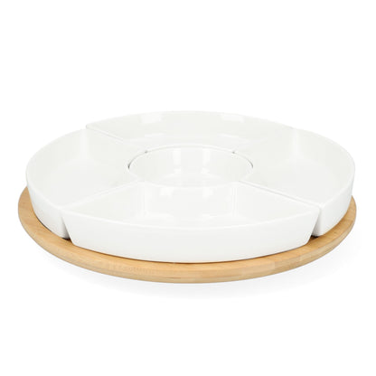 FINCAN Ceramic Serving Platter with Rotating Tray and Bowls