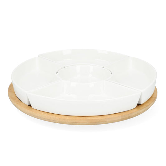 FINCAN Ceramic Serving Platter with Rotating Tray and Bowls
