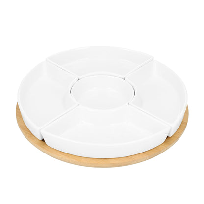 FINCAN Ceramic Serving Platter with Rotating Tray and Bowls