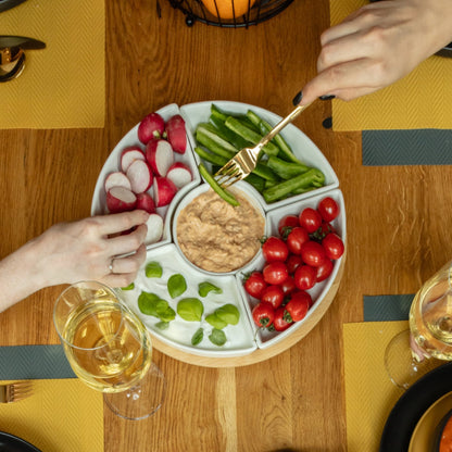 FINCAN Ceramic Serving Platter with Rotating Tray and Bowls