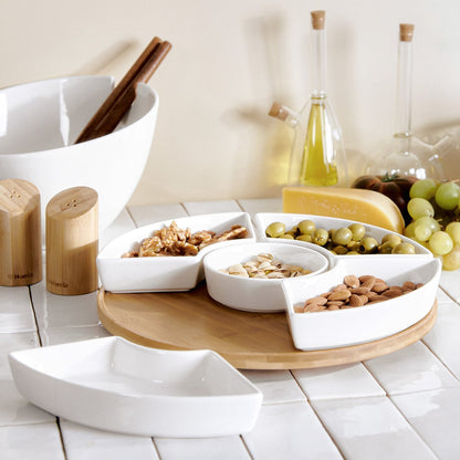 FINCAN Ceramic Serving Platter with Rotating Tray and Bowls